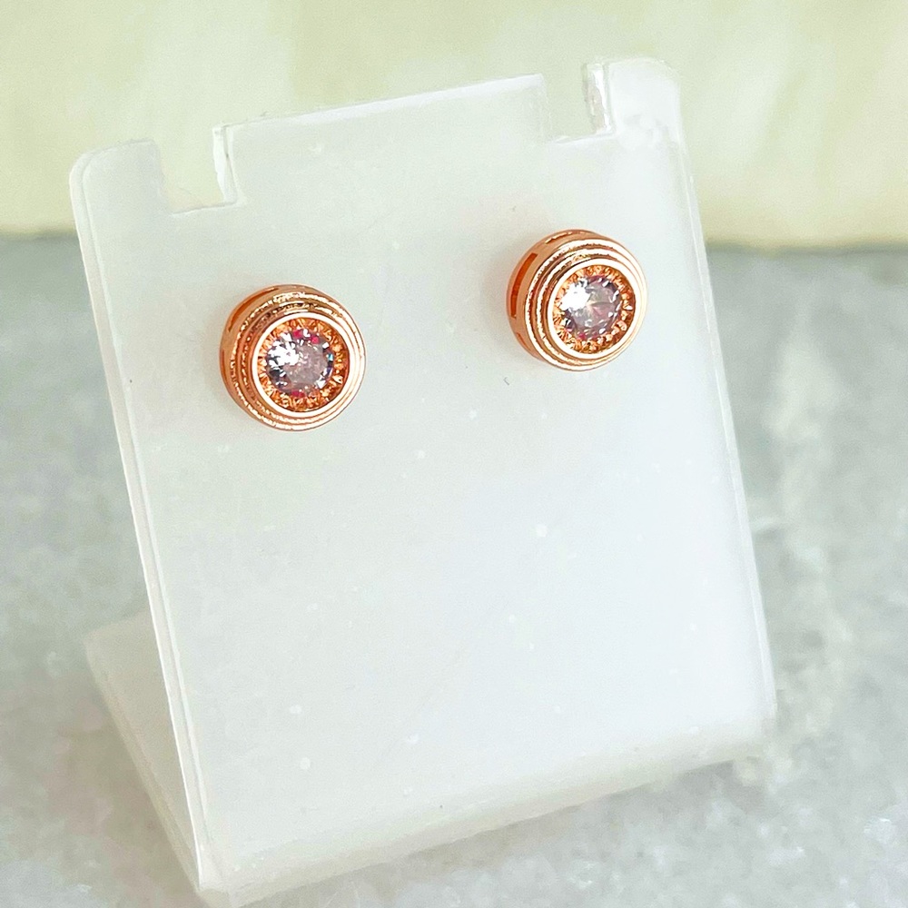 14k Rose Gold Plated Cubic Zirconia Round Stud Earrings